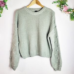 Moon & Madison balloon sleeve pom crop sweater